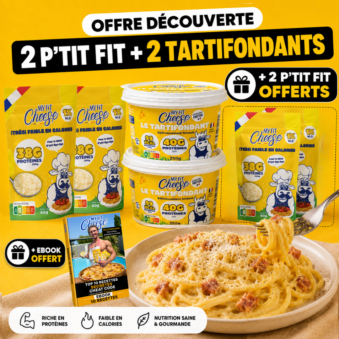 Offre Découverte MyFitCheese : 2 P'tit Fit + 2 Tartifondants + 2 P'tit Fit offerts + ebook offert