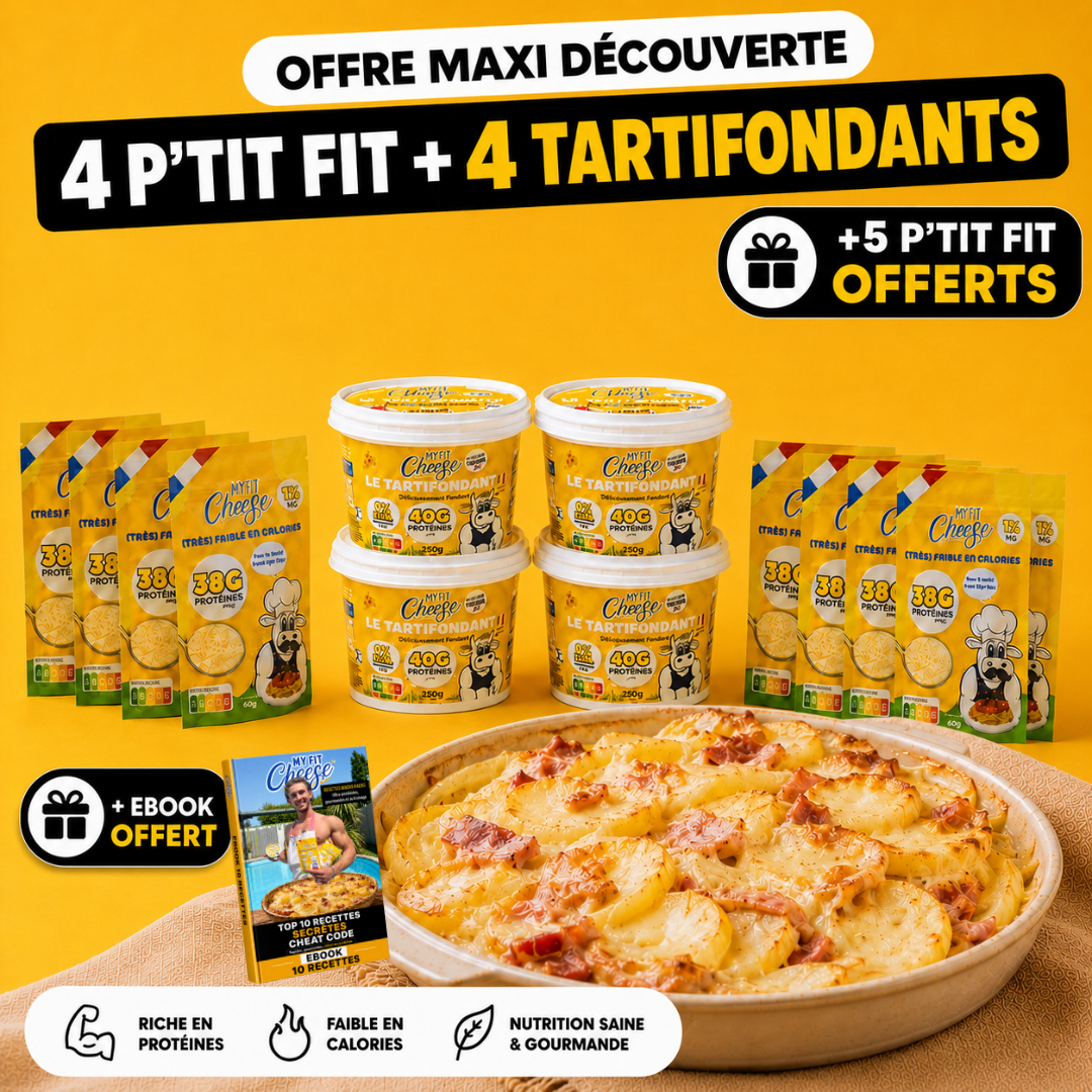 Offre Maxi Découverte MyFitCheese : 4 P'tit Fit + 4 Tartifondants + 5 P'tit Fit offerts + ebook offert